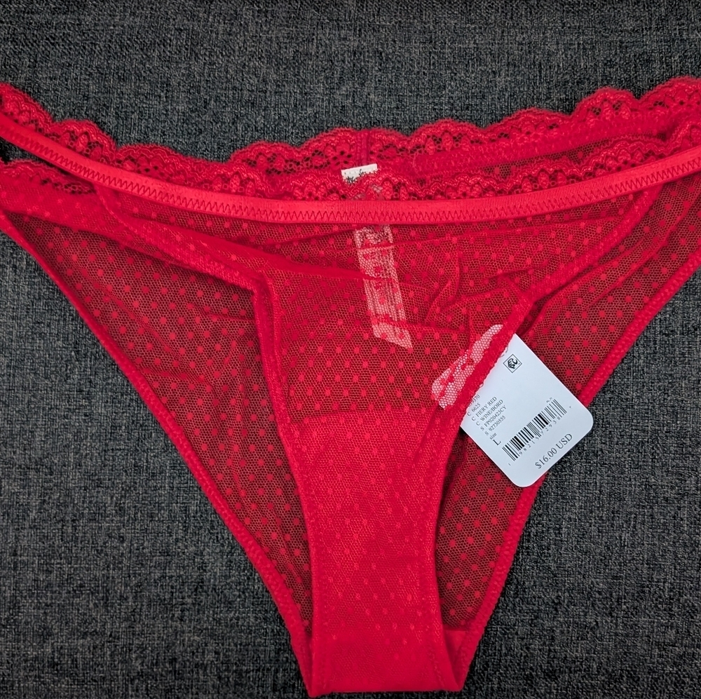 Free People Lace Trim Red Panties *Brand New...Set Of 2   Large
